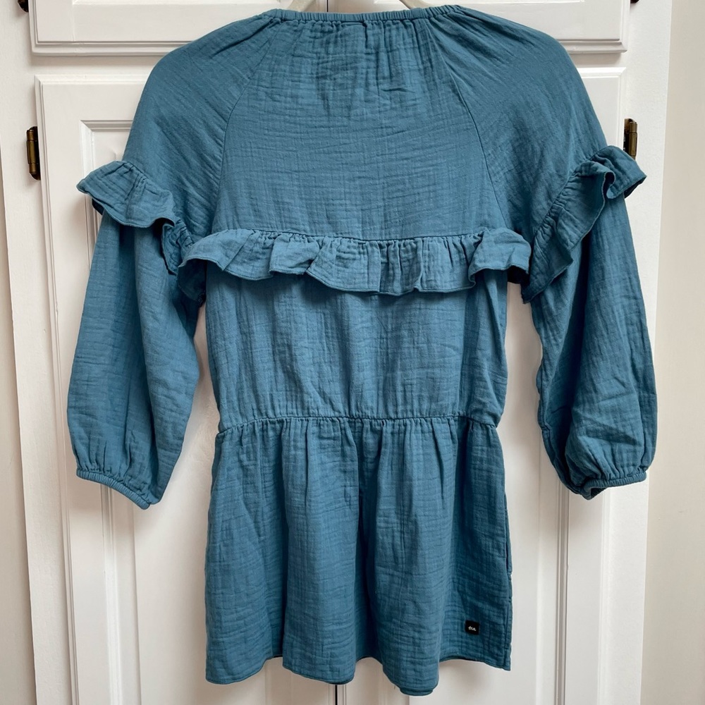 NWT Tea Collection Embroidered Ruffle Dress Teal Size 10 - Picture 3 of 14